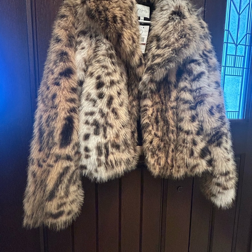 Jessica Simpson Faux Fur Animal Print Jacket